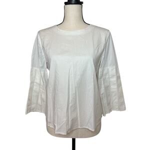 Antonio Melani Women's Small White Boat Neck Flare Top 3/4 Sleeve Button Back